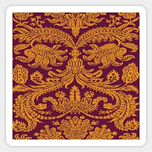 Gold on Burgundy Royal Medieval Damask Scrolls Sticker